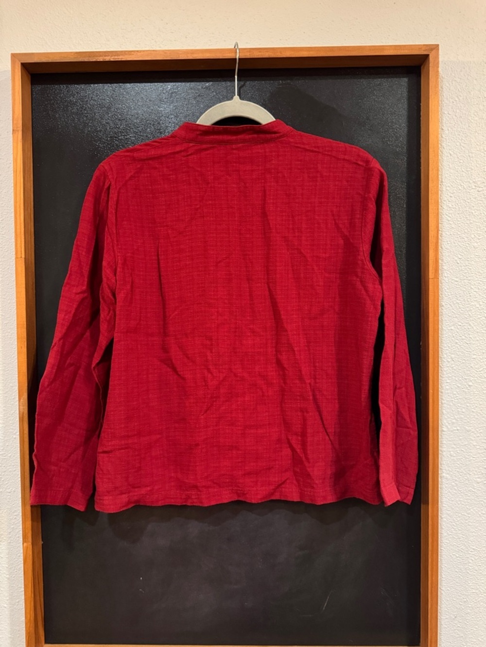 Eileen Fisher Crimson Red Button-Down Mandarin Collar Blouse viscose/linen - Picture 3 of 5